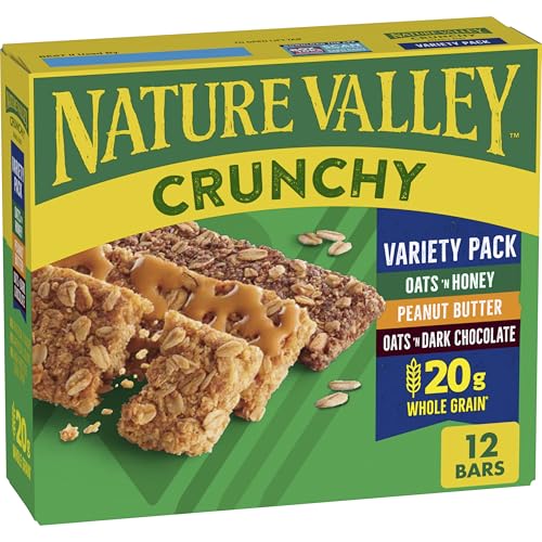 Nature Valley Crunchy Granola Bars, Value Pack, 60 ct, 44.7 oz | Oats & Honey and Peanut Butter Varieties, 2-Bar Pouches, Whole Grain Oats, No Artificial Flavors