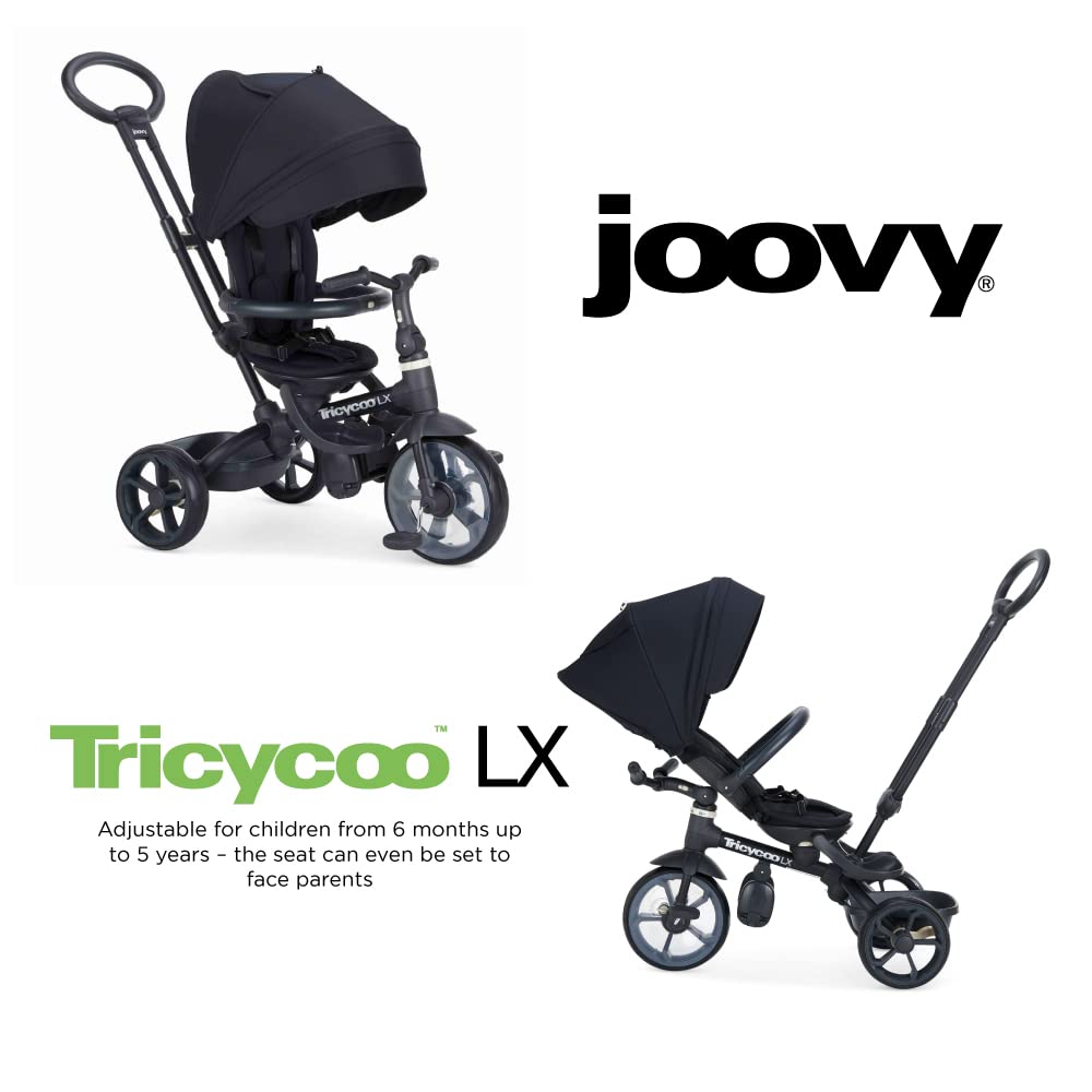 Joovy Tricycoo 4.1 Kids Tricycle with 4-Stages Featuring Extra-Wide Front Tire, Removable and Adjustable Parent Handle, Safety Harness