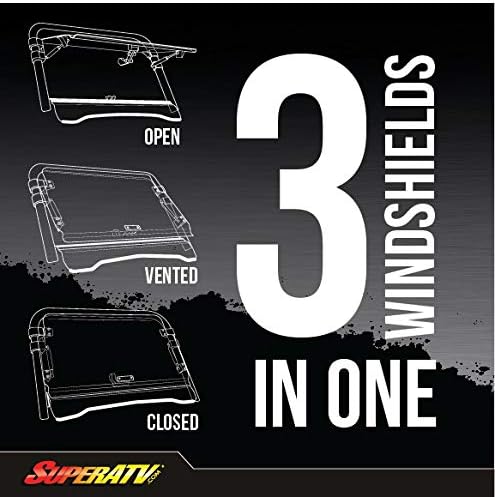 SuperATV Flip Windshield for Can Am Maverick X3 | 2017+ | 1/4" Polycarbonate Scratch-Resistant Windshield, Maverick X3 Models (See Fitment), Clear, USA Made