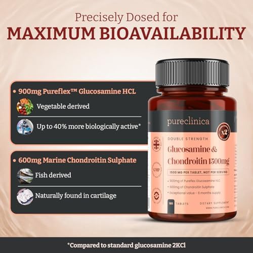 pureclinica High Strength 1500mg Glucosamine HCL & Chondroitin x 180 Tablets