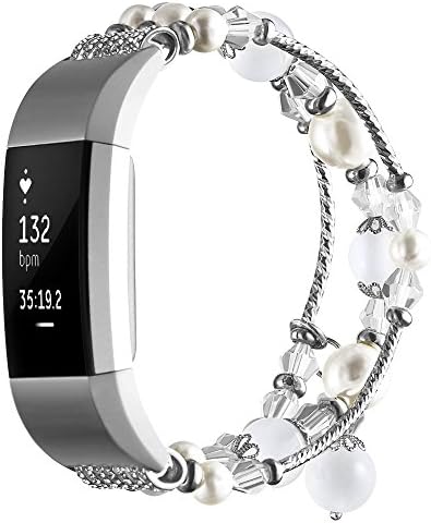 Simpeak 5.8-7.2 Fashion Band Compatible with Fitbit Charge 2 Smartwatch, Elastic Women Beaded Band Replacement for Fitbit Charge 2 Only, White