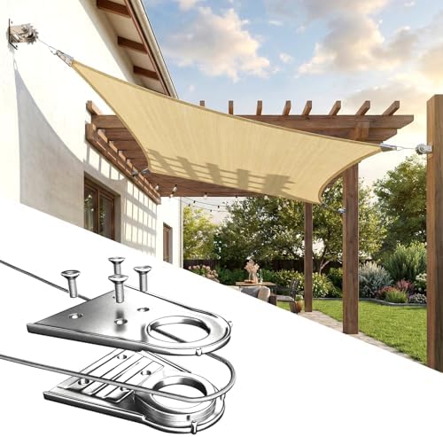 ColourTree Super Ring 20' x 24' Beige Square Sun Shade Sail, Commercial Grade UPF50 Canopy, Reinforced Corners & Edges