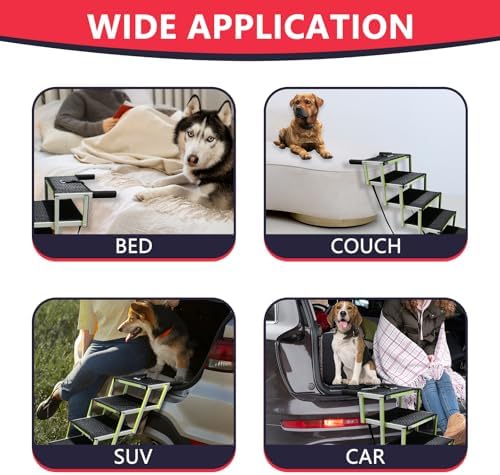 Dog Ramps for Small & Big Dogs Portable Folding Pet Stairs with Nonslip Surface Foldable Truck Ramp Stairs for Car, SUV and Trucks, Supports Up to 250LBS, 6 Steps