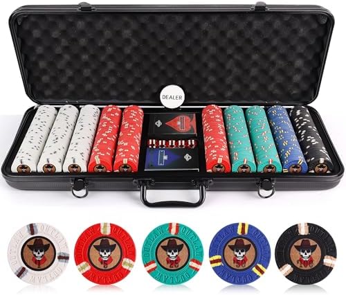 Versa Games 500 Poker Chips, Poker Chip Set - Outlaw, 500 Piece Poker Set with Numbers for Poker