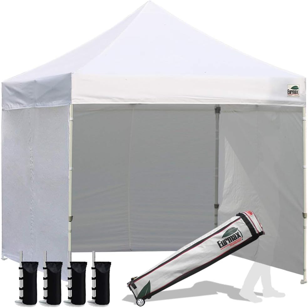 Eurmax USA 10x10 Pop Up Canopy Tent,Commercial Tent with Patented No-Tip Rolling Bag,4 Zippered Removable Walls,UV & Water Resistant Canopy Top,Heavy Duty Outdoor Gazebo,Instant Shelter(White)