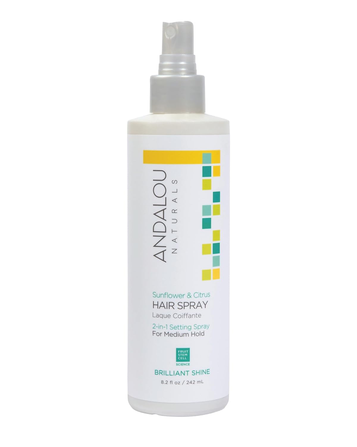 Andalou Naturals Sunflower & Citrus Brilliant Shine Hair Spray (8.2 fl oz) | Styling for Shine & Medium Hold, Aloe Vera for Frizz Control, Natural & Cruelty Free