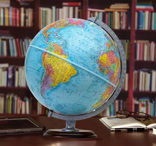 Replogle Student - Educational Classic World globe, Blue Ocean, Raised Relief feature, including a bonus map, made in USA, 12"/30cm diameter