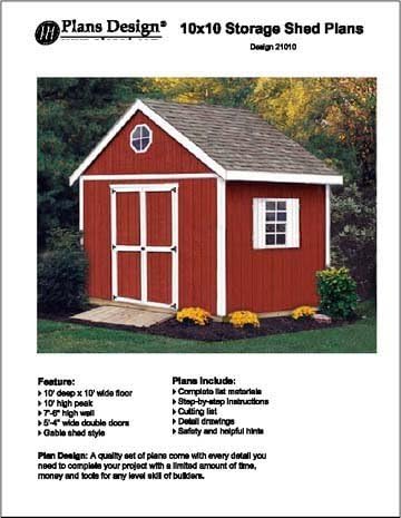 10' x 10' Gable Storage Shed Project Plans -Design #21010