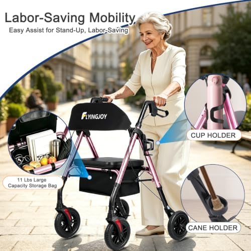 Foldable Rollator Walkers for Seniors with Seat
