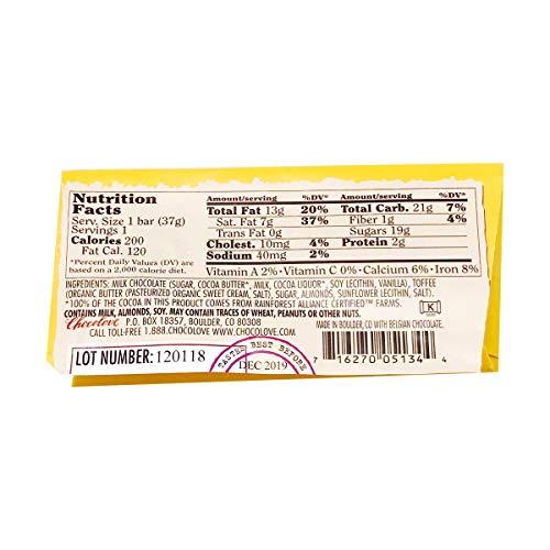 Chocolove Toffee and Almond Milk Chocolate Mini Bar, 1.3-Ounces (Pack of 12)