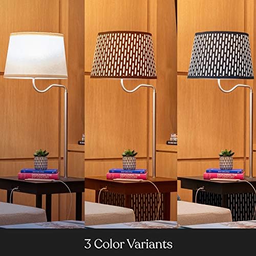 Brightech Madison Side Table with Lamp Combo with LED Bulb, Desk Lamp with USB Port, Bedside Reading Light, Modern End Table with Floor Lamp for Bedroom, Living Room, Office - Havana Brown