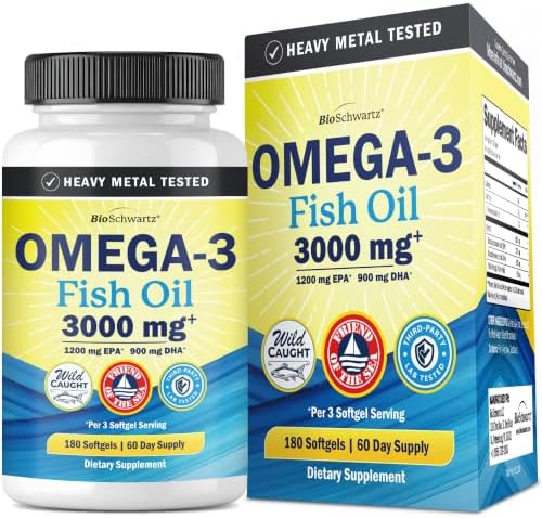 Triple Strength Omega 3 Fish Oil 3000mg for Women and Men, 90 Softgels | High Potency Omega 3 Supplement, Burpless Lemon Flavor Fish Oil - 2250mg Essential Fatty Acids with DHA & EPA, Wild Caught