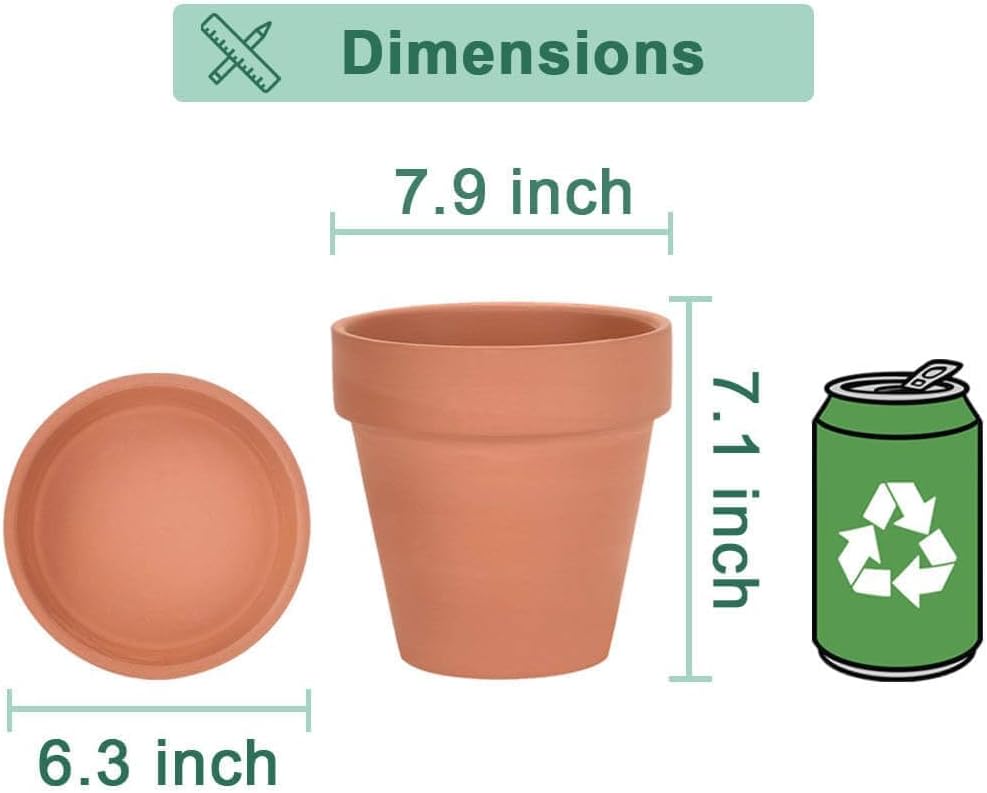 vensovo 8 Inch Clay Pot for Plant with Saucer - 2 Pack Large Terra Cotta Plant Pot with Drainage Hole, Clay Planters Pot