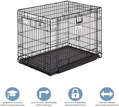 MidWest Homes for Pets Medium Ovation Double Door 30-inch Folding Metal Dog Crate, Front and Up & Away Side Doors, Space-Saving Design