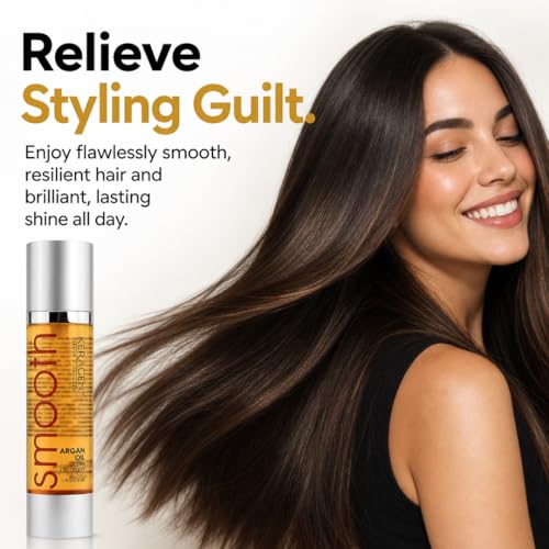 KERAGEN Heat Styling Hair Serum, Heat Protection Argan Oil, 1.7 oz | Organic argan oil, keratin and collagen support smoothening, softening and shine
