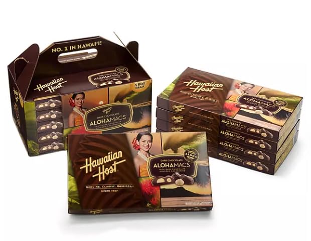 Dark Chocolate Covered Macadamia Nuts by Hawaiian Host, 5 Box Tote - 5 ounces