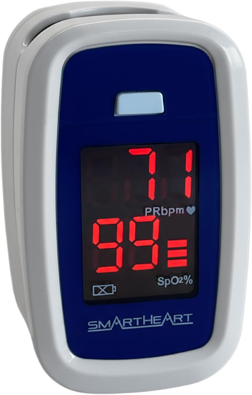 SmartHeart Fingertip Pulse Oximeter | Pulse Rate Monitor, Blood Oxygen Saturation, LED Display, Portable for Home & Sports Use