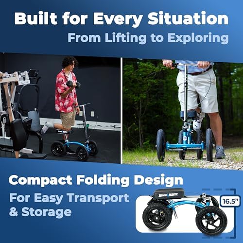 KneeRover Quad All Terrain Knee Scooter for Adults, Metallic Blue