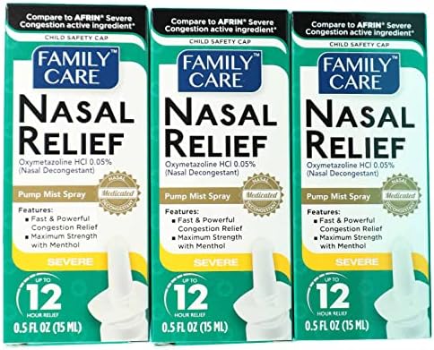 Nasal Relief Spray, Pump Mist, Anti-drip, Severe Congestion, (Oxymetazoline HCI ) 12 Hours, 3 Pack. by Assured