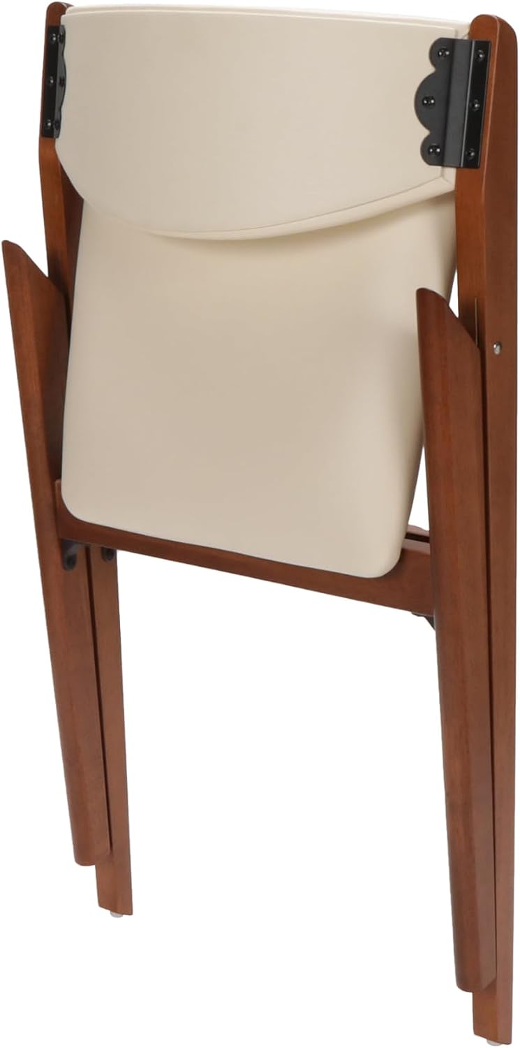 Stakmore Retro Modern Wood Folding Chairs Set of 2, Padded Upholstered Seat, Solid Hardwood Dining & Card Table Chairs, A-Frame Design, Steel Folding Mechanism, No Assembly, Space Saving, Cherry Frame