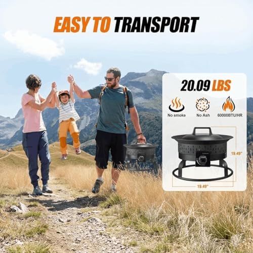 GasBRUH Outdoor Portable Propane Fire Pit, 19-Inch,60,000 BTU with Cover&Carry Kit,Camping Propane Fire Pits,Gas Firebowl,Portable Gas Fire Pit for Outside Patio,Backyard,Camping,RV,Deck,Tailgating