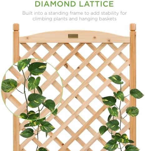 Best Choice Products Set of 2 48in Wood Planter Box & Diamond Lattice Trellis, Mobile Outdoor Raised Garden Bed for Climbing Plants w/Drainage Holes