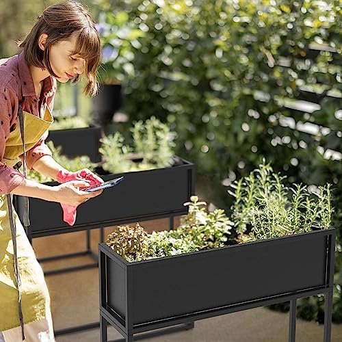 Cocoyard Metal Elevated Planter Box - 28" Raised Garden Bed with Legs for Indoor and Outdoor - Tall Rectangle Planter with Felt Liner