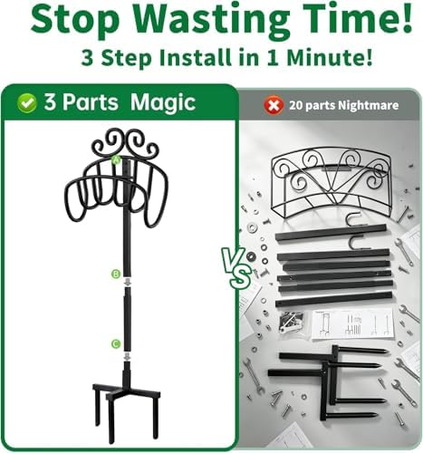 AMAGABELI GARDEN & HOME Hose Holder for Outside Freestanding 150 Feet Christmas Gift Heavy Duty Metal Detachable Rustproof Hose Stand Hanger