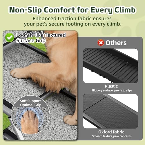 Dog Stairs for Large Dogs, 𝟐𝟎'' 𝐄𝐱𝐭𝐫𝐚 𝐖𝐢𝐝𝐞 Foldable Dog Ramp for Car, SUV & Truck, Non-Slip DogSteps for High Beds