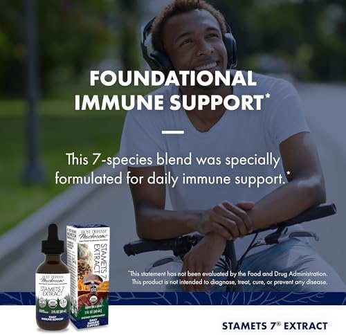 Host Defense Stamets 7 Extract - 7 Species Blend - Mushroom Supplement for Immune Support with Royal Sun Blazei, Cordyceps, Reishi, Maitake, Lion's Mane, Chaga & Mesima - 2 fl oz (60 Servings)*
