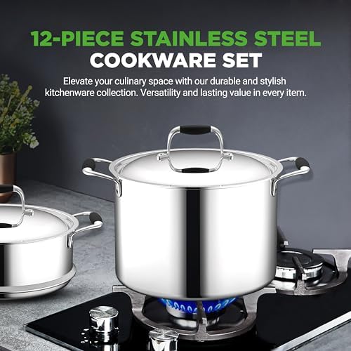 NutriChef Professional 12-Piece Nonstick Cookware - PFOA/PFOS-Free, Heat Resistant Lacquer, Elegant Design, Multi-Sized Pots and Pans, Teal/Gray/Green