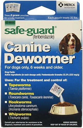 SAFE-GUARD (fenbendazole) Canine Dewormer for Dogs, 2gm pouch (ea. pouch treats 20lbs.), Blue, 0.07 Ounce (Pack of 3) (033576/001-033576)