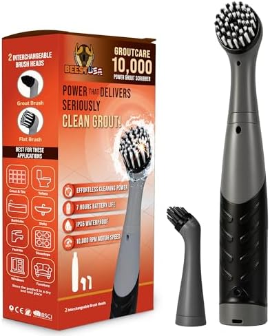 BEEST GroutCare 10000 Electric Spin Scrubber - Bathroom Cleaning Brush w/ 2 Replaceable Heads