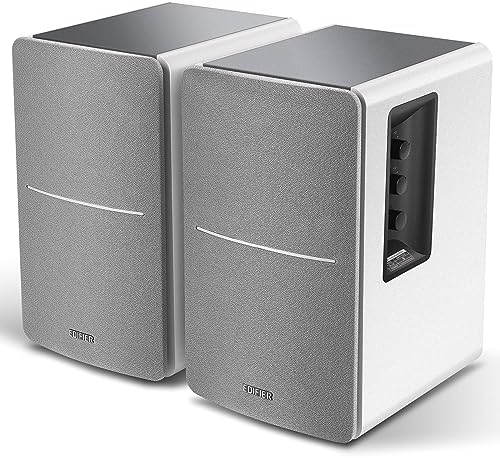 Edifier R1280DB Powered Bluetooth Bookshelf Speakers - Optical Input - Wireless Studio Monitors - 4 Inch Near Field Speaker - 42W RMS - Wood Grain (Black)