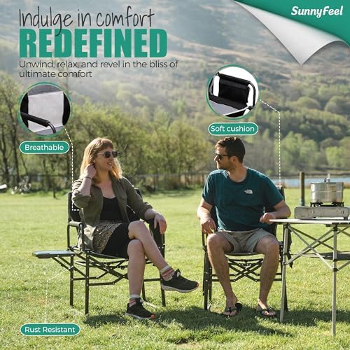 SUNNYFEEL Oversized Camping Directors Chair 500 LBS Heavy Duty, Portable Folding Chair with Side Table, Pocket for Beach, Fishing, Trip, Picnic, Lawn