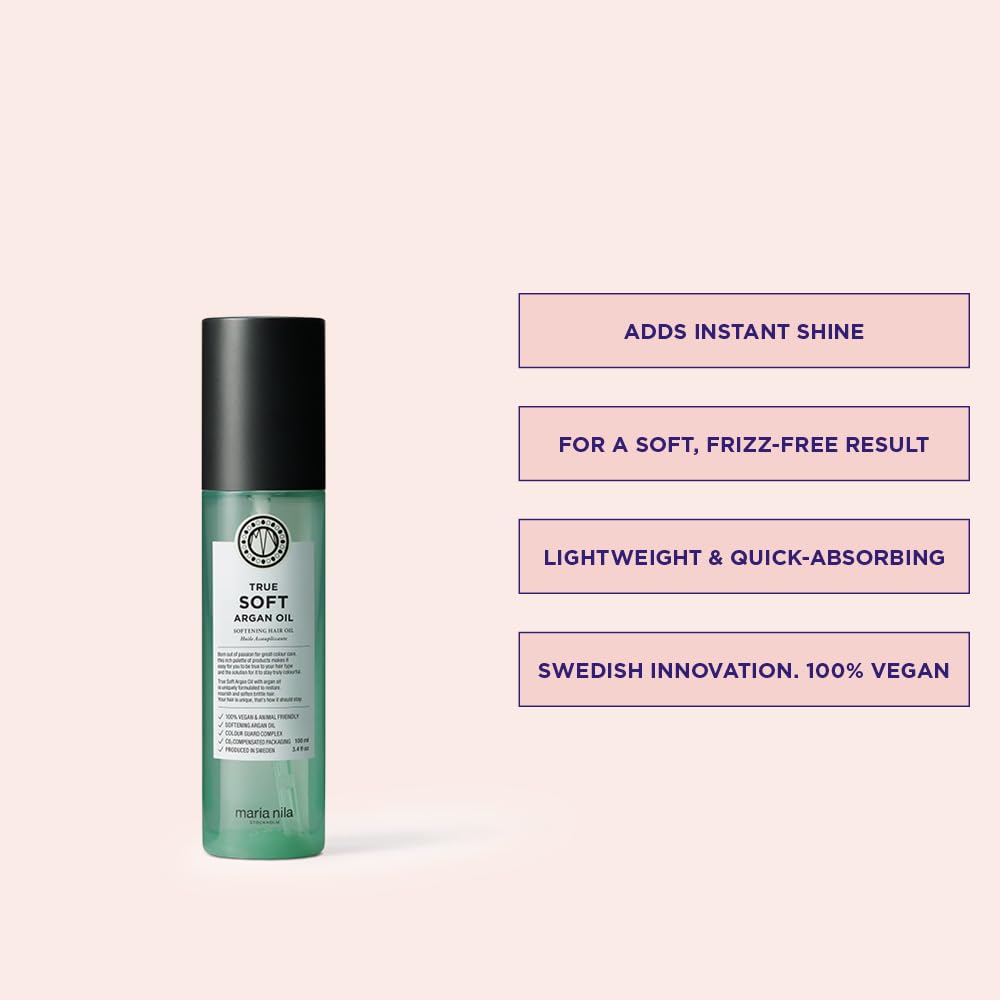 Maria Nila True Soft, Moisturizing Argan Oil For Dry Brittle Hair, Argan Oil Remoisturises & Reduces Frizz, 100% Vegan & Sulfate/Paraben free