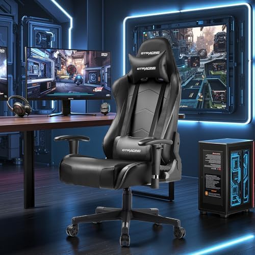 GTRACING Gaming Chair Racing Office Computer Ergonomic Video Game Chair Backrest and Seat Height Adjustable Swivel Recliner with Headrest and Lumbar