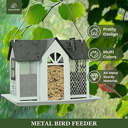 Kingsyard Bird Feeder House for Outside, Metal Mesh Wild Bird Feeder with Triple Feeders for Finch Cardinal Chickadee, Large Capacity