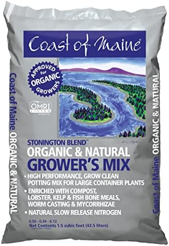 Coast of Maine CMSBO15 Stonington Blend Organic Growers Potting Soil Mix with All Natural Oceanic Ingredients for Planters and Pots, 1.5 Cubic Feet