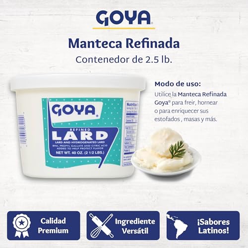 Goya Manteca Lard for Cooking and Baking, Rich Flavor for Tamales, 1 Pound | 1 Pound Tub, Premium Pork Fat, Rich Flavor for Tamales, Empanadas, And Pastries, Enjoy Any Time of Day, For Any Occasion