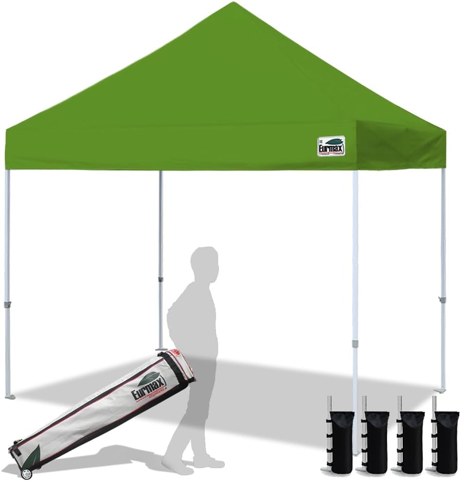 Eurmax USA 10x10ft Pop Up Canopy,Commercial Instant Tent for Outdoor Events,Patented No-Tip Rolling Storage Bag with 4 Sandbags,UV & Water Resistant,Heavy Duty Portable Shelter Gazebo,Black