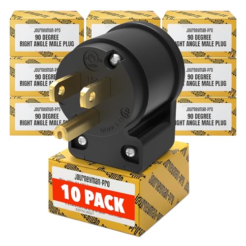 515AN 90 Degree Right Angle Male Plug, 15 Amp 120v 125 Volt NEMA 5-15P, 2Pole 3Wire, Straight Blade Replacement Electrical Plug Extension Cord End - Commercial Grade 15A (Black, 1-PACK)