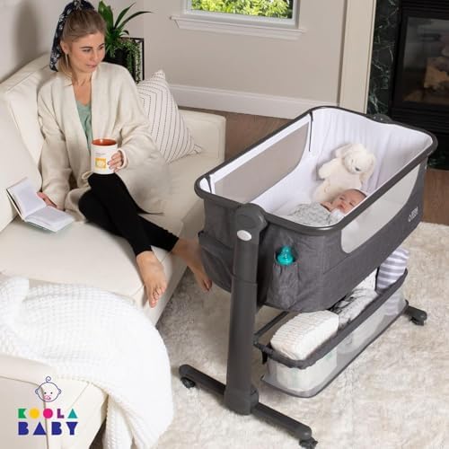 KoolerThings Baby Bassinet, Bedside Sleeper for Baby, Easy Folding Portable Crib with Storage Basket for Newborn, Bedside Bassinet