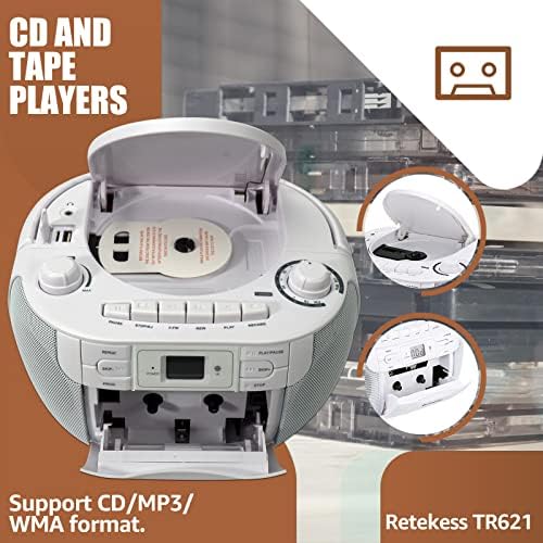 Retekess TR621 CD and Cassette Player Combo, Boombox CD Player(White)
