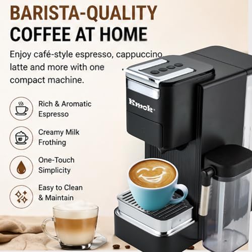 19 Bar Multi-Capsule Coffee Maker with Milk Frother | Compatible with Nespresso/K-Cup/E.S.E./DG, Adjustable Temp & Volume, 1.2L Water Tank