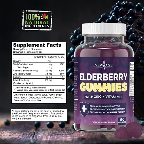 NEW AGE (2-Pack) Premium Elderberry Gummies for Adults Kids with Vitamin C, Zinc