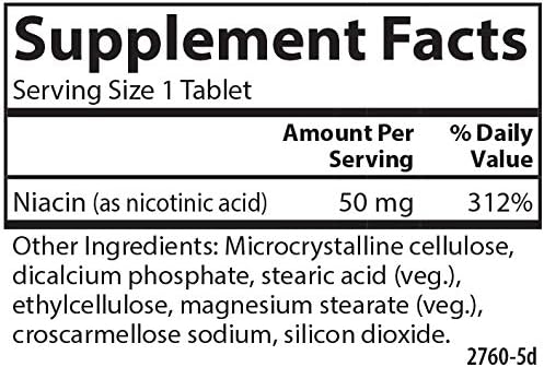 Carlson Niacin, 50 mg, Cholesterol Metabolism, Nerve Function, 300 Tablets | Energy Production