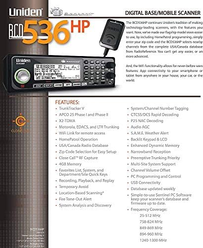 Uniden BCD536HP HomePatrol Series Scanner with Wi-Fi, TrunkTracker V, Backlit Keypad & LCD, Control Channel Only Scanning, S.A.M.E. Weather Alert