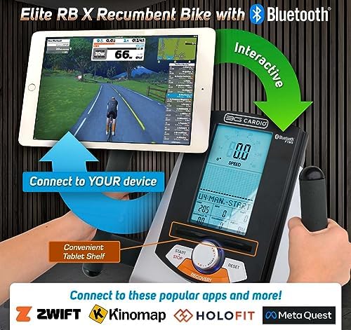 Elite RB X Recumbent Exercise Bike - FreeSync FTMS Bluetooth Smart App Connectivity - Compact 49" (L) - Oversized Soft 4-Way Adj. Seat - 350 lb Cap.