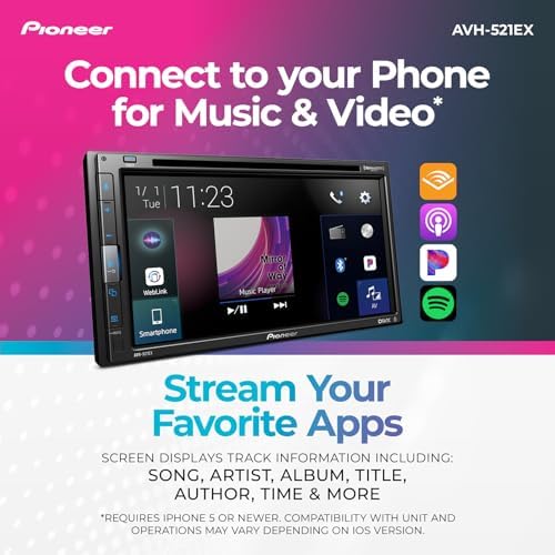 Pioneer AVH-521EX 6.8" Resistive Touchscreen Double Din Car Stereo | DVD Multimedia Receiver, Bluetooth, Backup Camera, SiriusXM, USB, FLAC Playback